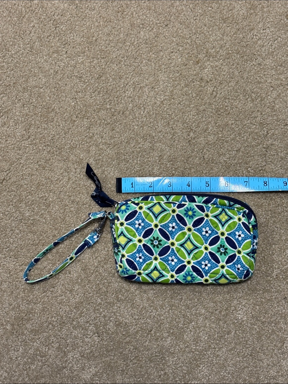 Vera Bradley Daisy Daisy Blue and Green Quilted Wristlet